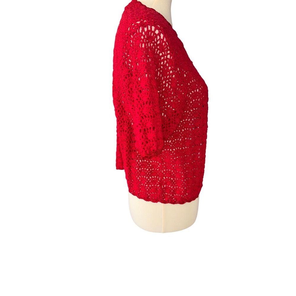 R&K Original Woman Vintage 80s Red Crochet Sequin Cropped Cardigan Plus Size 14W - Picture 4 of 10